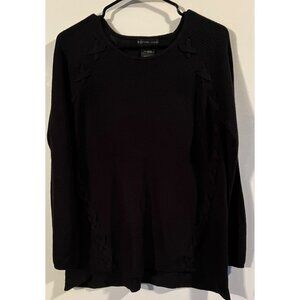 Design History Black Acrylic Womens Sweater L/G Ribbed Knit Crewneck Long Sleeve